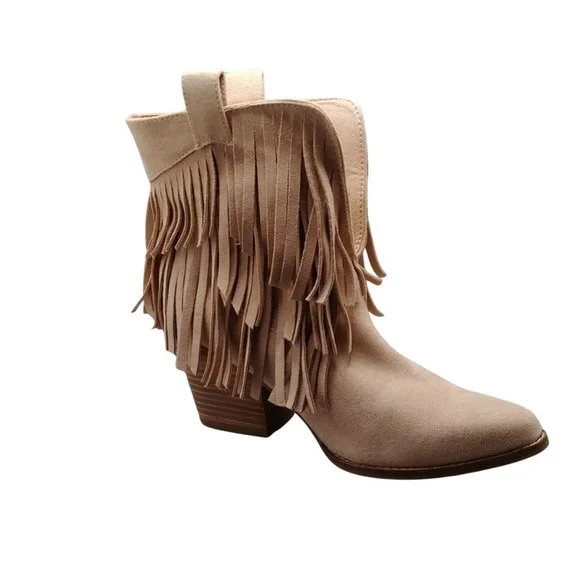 Coconuts by Matisse Natural Logan Fringe Western Style Booties Boots size 9.5 - Picture 2 of 9